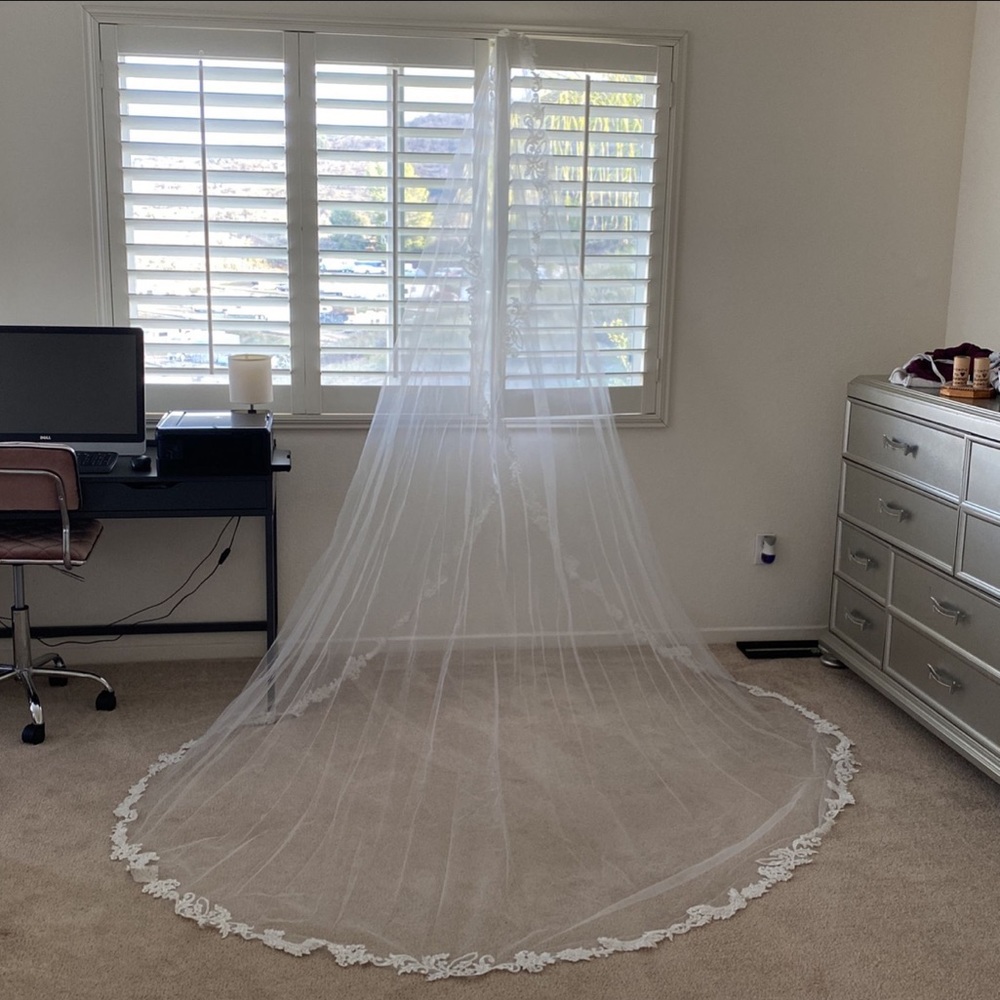 Sheer Lace-Edged Bridal Veil - White